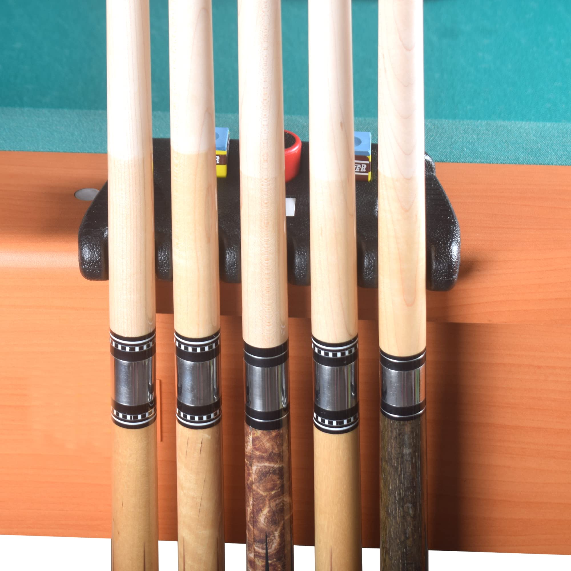 Portable Weighted Billiard Cue Rack - 5 Holes with Chalk Holder for Pool & Snooker