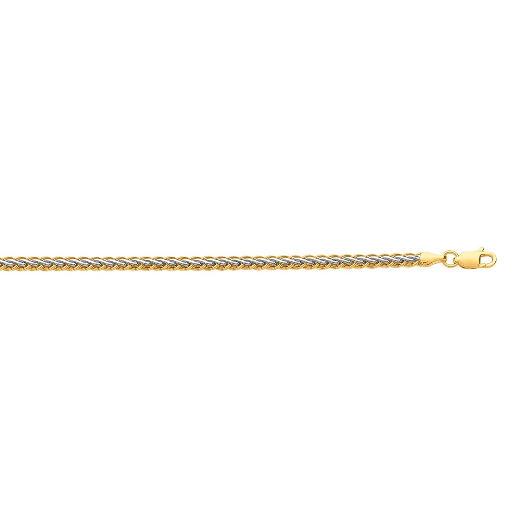 10K Yellow & White Gold Flat Wheat Chain Bracelet for Women - 7.25 Inch Elegant Jewelry with Lobster Clasp - Perfect Gift for Her, Birthday, Anniversary & Special Occasions
