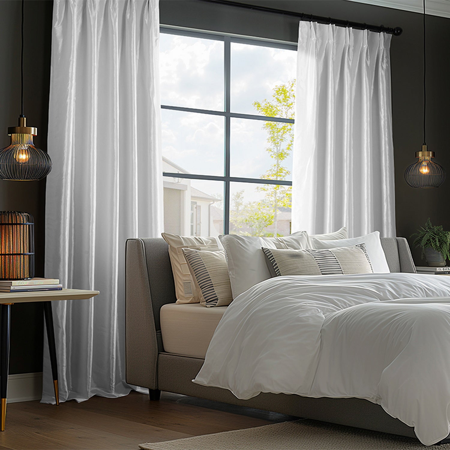 Premium Eggshell Solid Faux Silk Taffeta Custom Curtains - Blackout Window Drapes for Living Room, Bedroom & Home Decor
