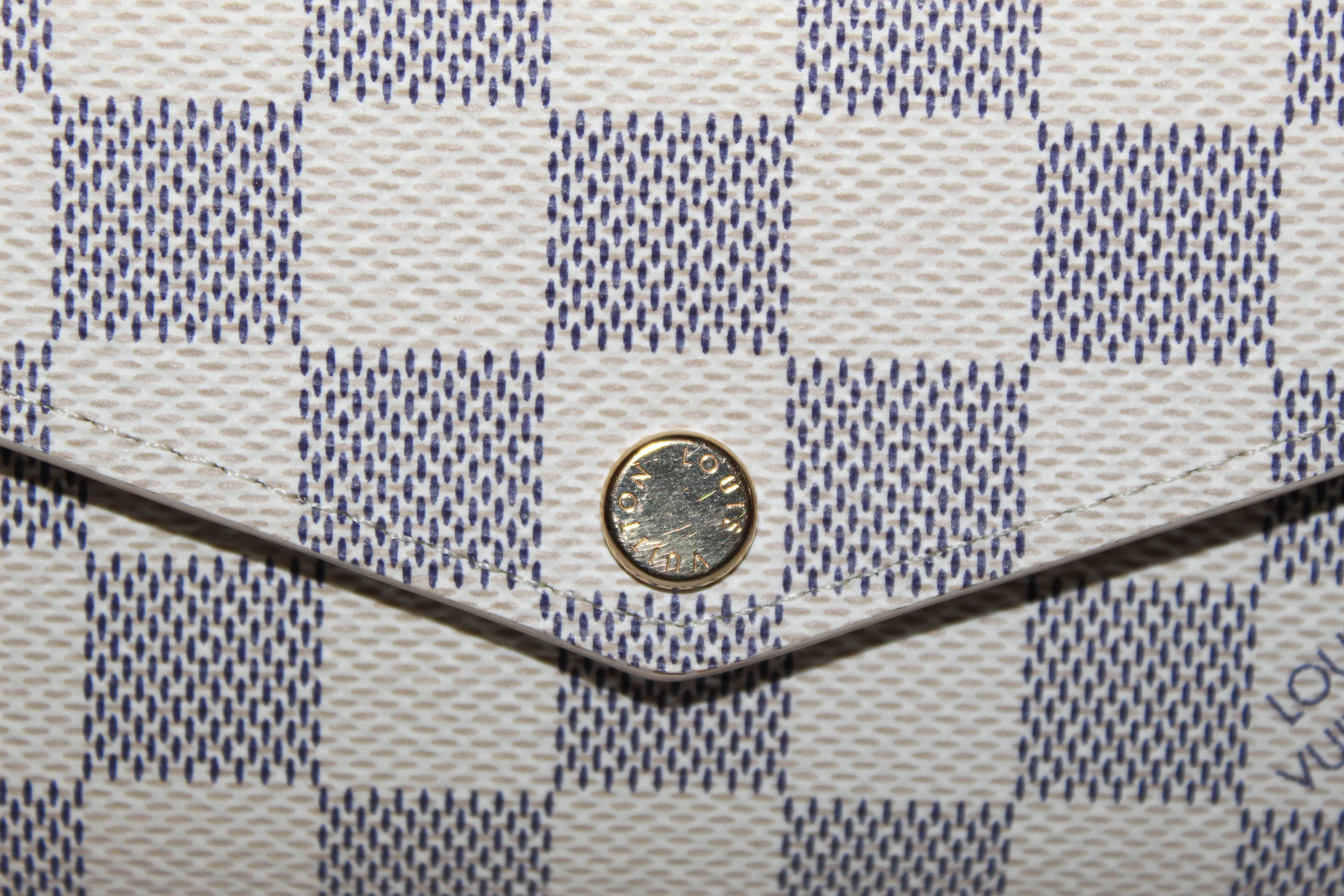 Authentic Louis Vuitton Damier Azur Canvas Sarah Long Wallet for Women - Luxury Designer Zip Around Wallet with Multiple Card Slots & Coin Pocket - Perfect for Everyday Use, Travel & Gift Giving