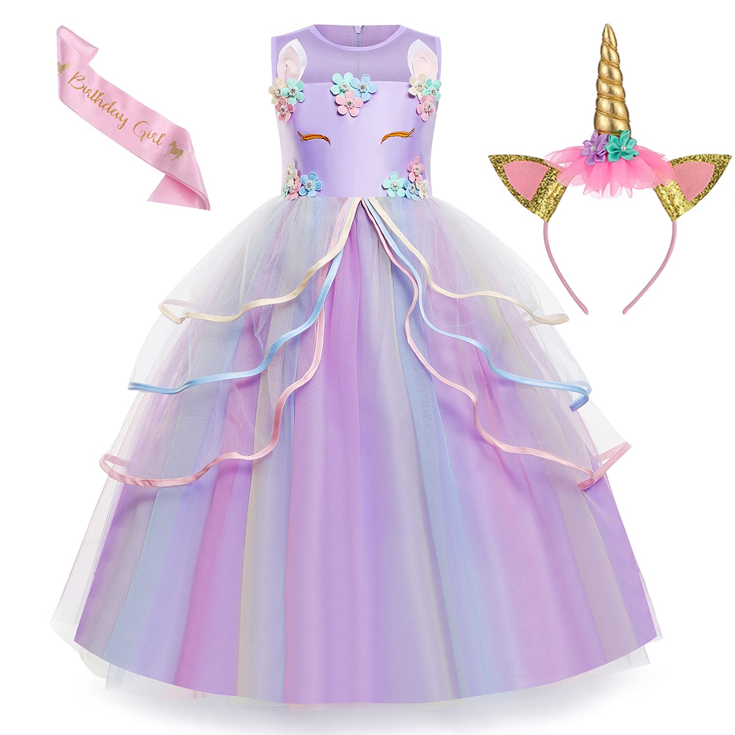 Magical Unicorn Princess Dress for Girls - Sparkly Long Maxi Gown with Matching Headband | Perfect for Birthday Parties, Pageants & Fantasy Costume Events | Formal Occasions & Dress-Up Play