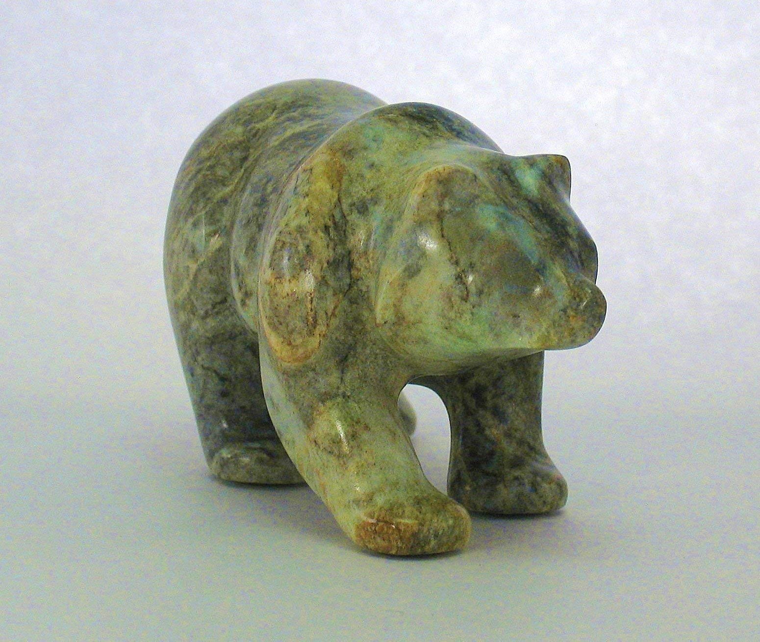 Soapstone Walking Bear Statue - Handcrafted Native American Art #1100-5 - Perfect for Home Decor, Office Display & Gift Giving