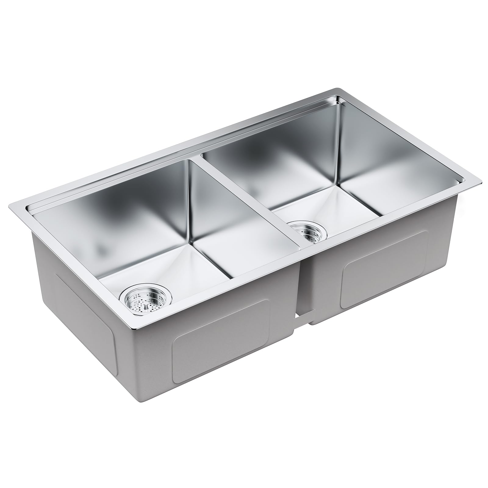 VEVOR 33 Inch 304 Stainless Steel Double Bowl Kitchen Sink - Undermount/Drop-In Design with Ledge & Accessories - Durable Workstation, RV, Prep Kitchen & Bar Sink for Dishwashing & Food Preparation
