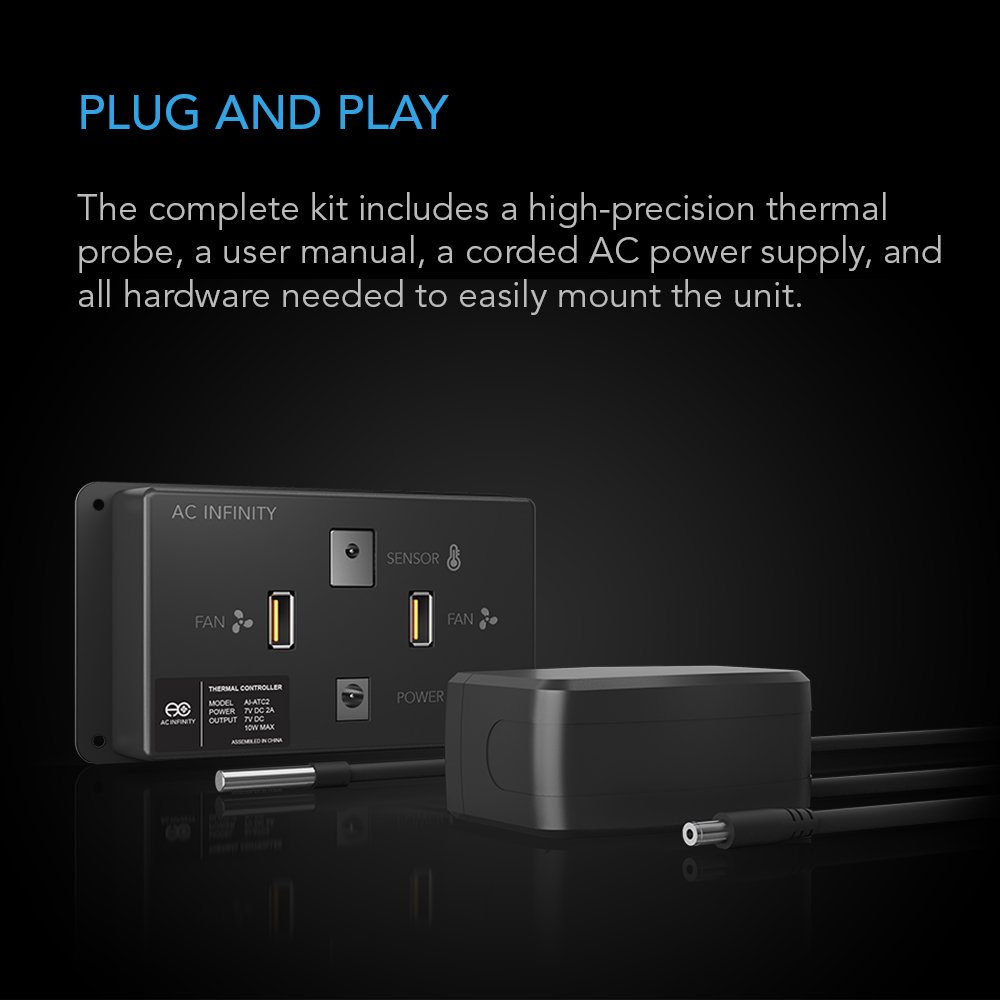 AC Infinity Controller 2 - Thermostat & Fan Speed Controller for Home Theater & AV Cabinets - Perfect for Media Cooling Systems