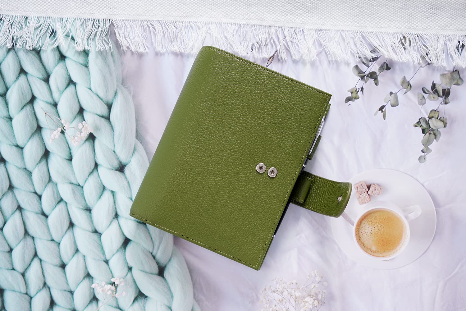 Moterm Personal Luxe Rings Planner - Genuine Leather Binder Organizer with 30mm Rings (Pebble-Olive) | Perfect for Daily Planning, Journaling & Productivity | Office, School & Home Use
