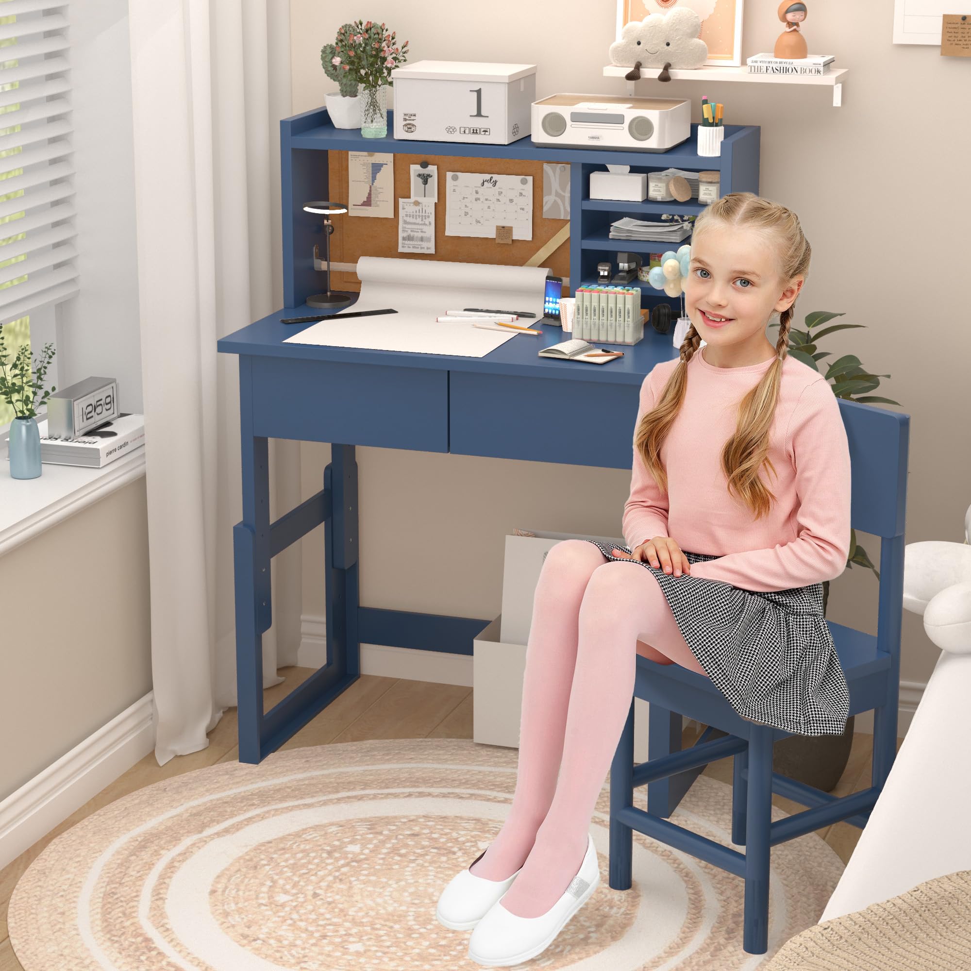 Adjustable Kids Desk & Chair Set for 5-18 Years - Study & Art Table with Storage for Home Learning