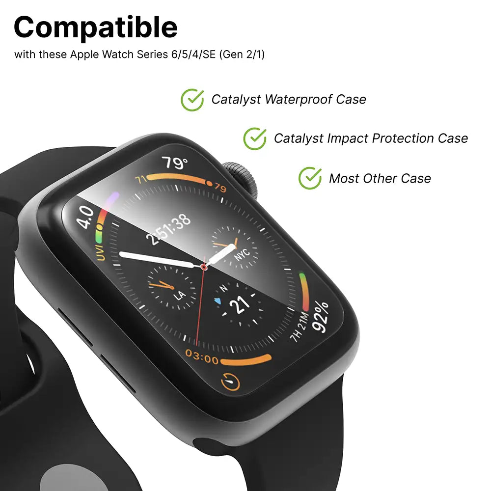 44mm Tempered Glass Screen Protector (2 Pack) for Apple Watch Series 6/5/4/SE (Gen 2/1) - Shatterproof, Bubble-Free, HD Clear Protection for Workouts & Daily Use