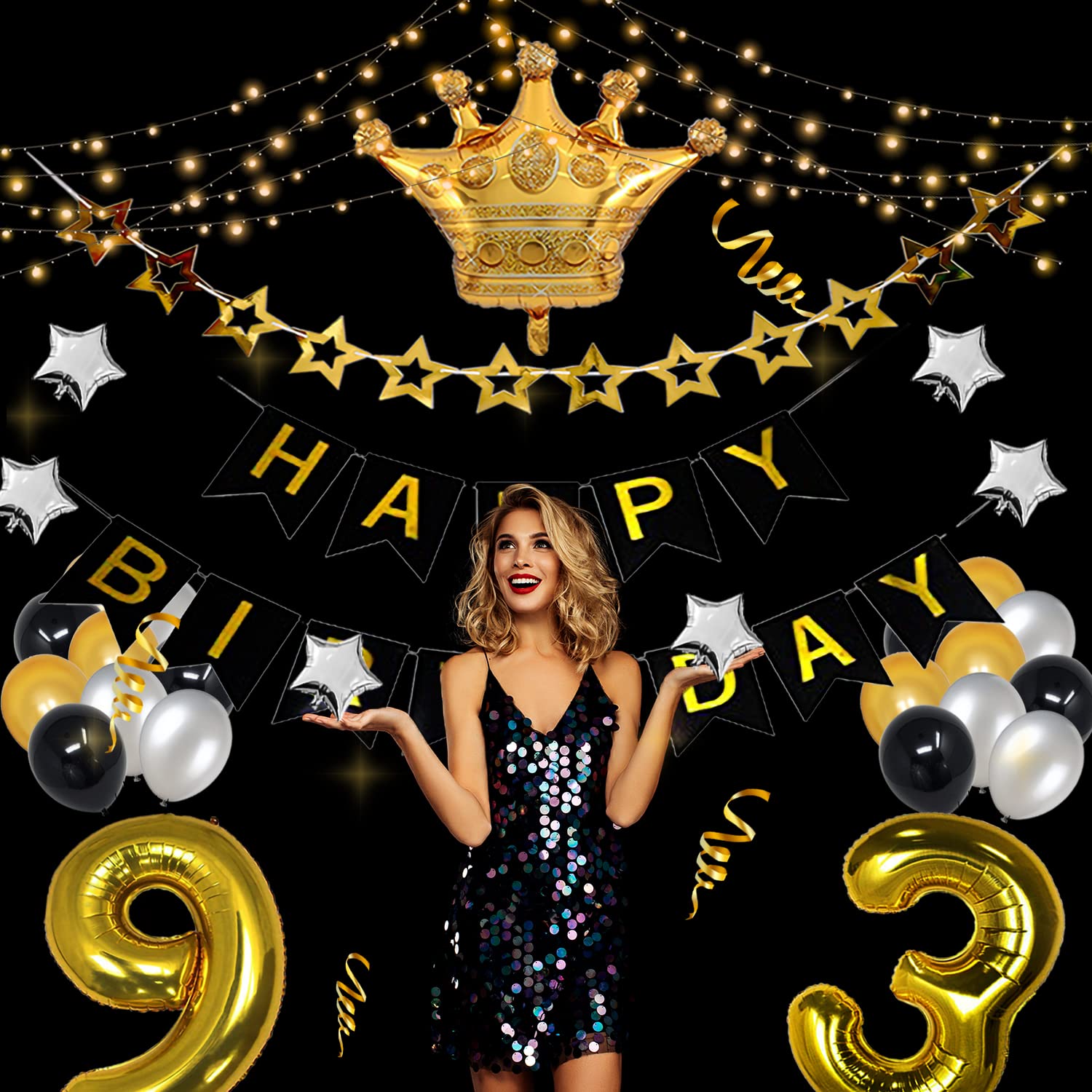 47th Birthday Party Decorations for Men & Women - Black & Gold 47 Balloon Set with Number Balloon & Banner - Perfect for 47 Year Old Birthday Celebrations, Office Parties & Milestone Events