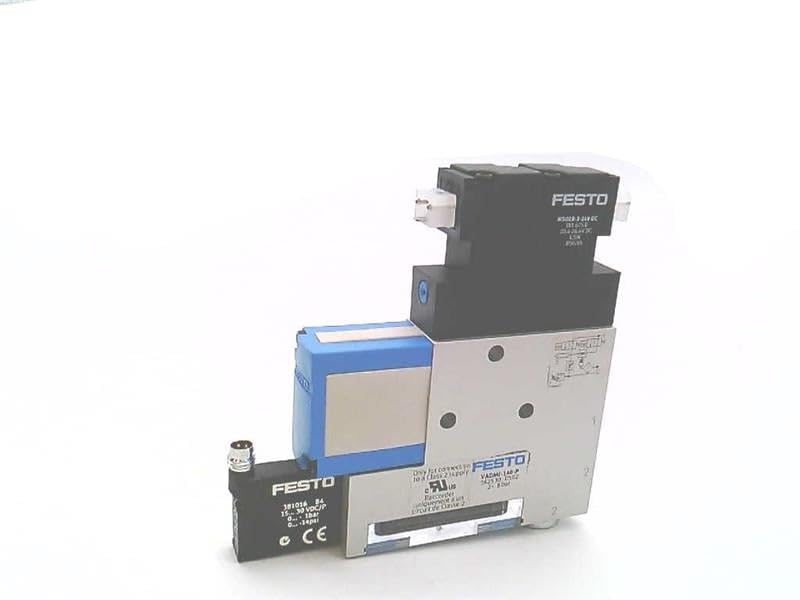 FESTO VADMI-140-P High Vacuum Ejector with LED Display, N/O Contact, Universal Mounting Position, Closed Muffler, 1.4mm Nozzle, 2-8 BAR Operating Pressure, PNP Output, 22mm Width - Ideal for Industrial Automation, Packaging, and CNC Applications