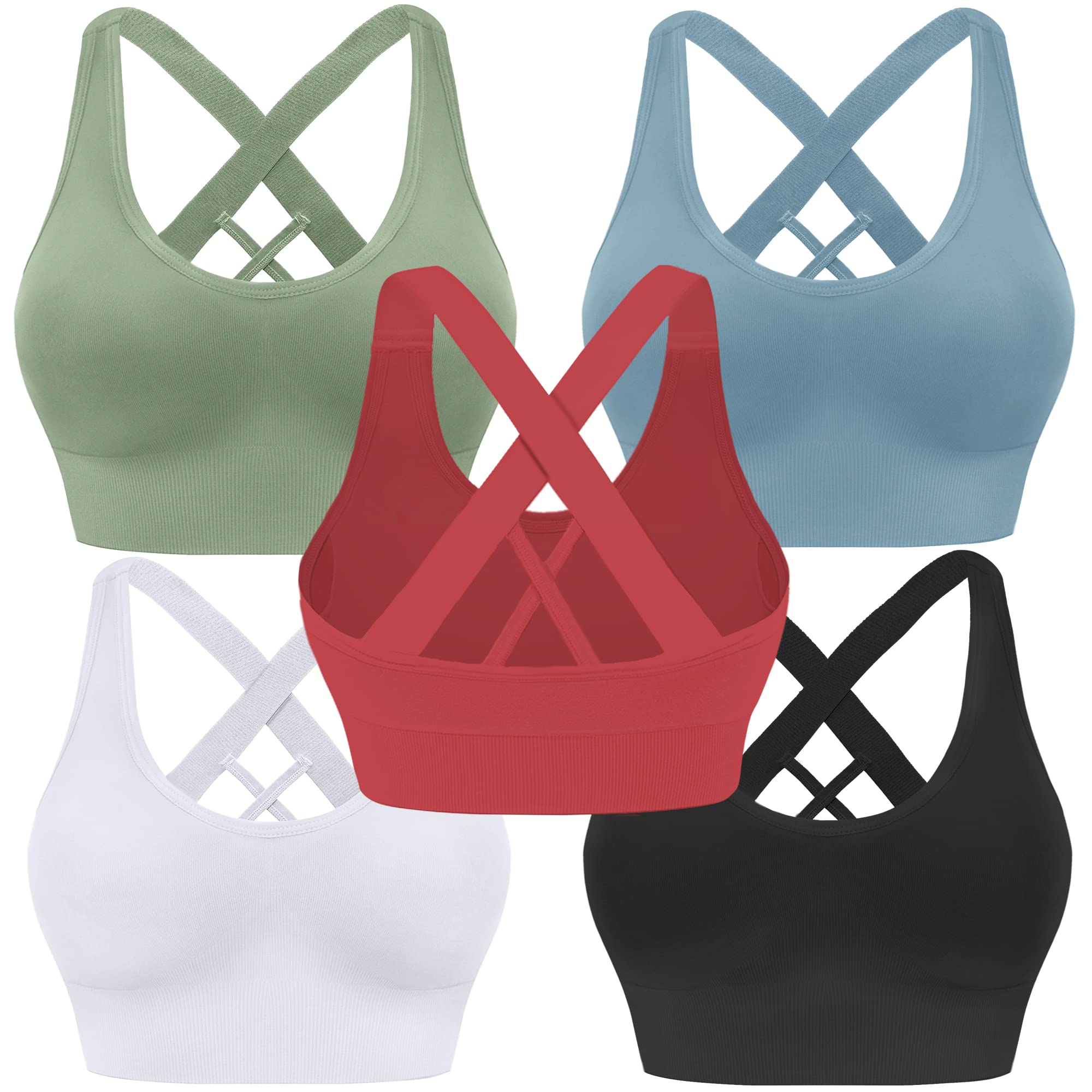 Evercute Women's Sports Bra - Padded Medium Support Criss Cross Strappy Seamless Yoga Bra for High Impact Workouts & Athletic Activities | Perfect for Gym, Running, Yoga & Fitness Training
