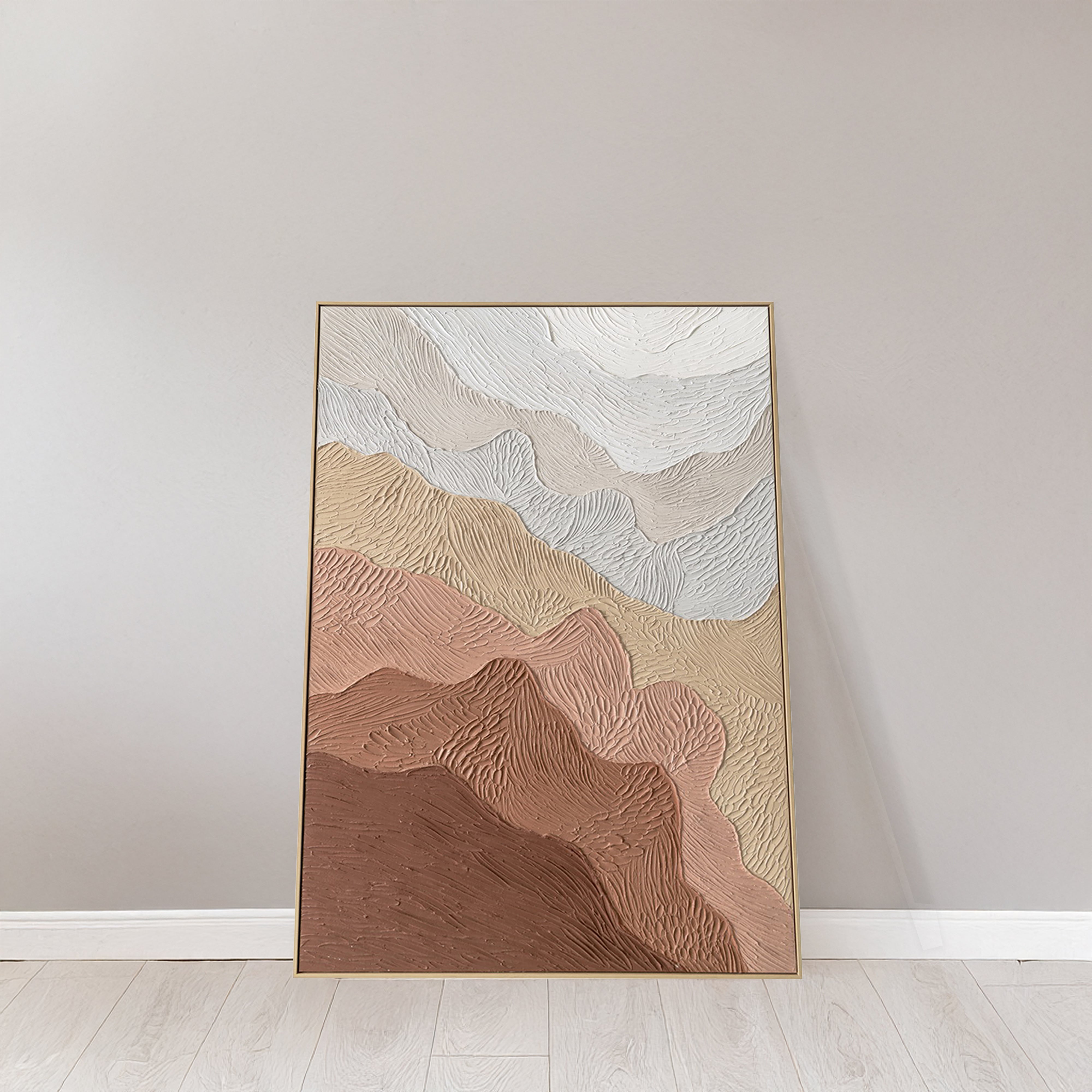 Urban Style Brushmarks Oil Painting Textured Ochre Ripples - Handmade Canvas Wall Art for Living Room, Bedroom & Office Decor