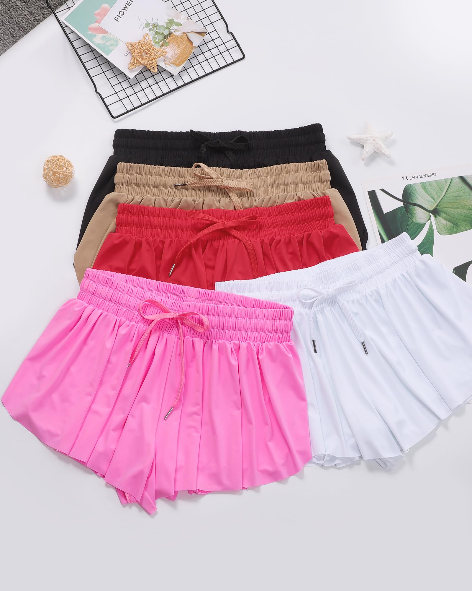 JOCMIC Girls' Flowy Athletic Shorts - 2-in-1 Preppy Butterfly Shorts with Spandex Liner for Cheerleading, Gym, Running & Casual Wear | Perfect for Teens & Youth Sports Activities