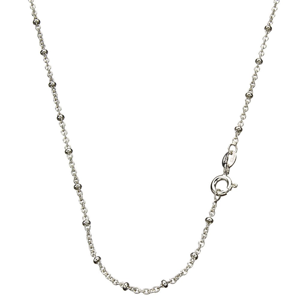 Sterling Silver Rolo Oval Cable Chain Bead Station Necklace - Nickel Free Italian Jewelry for Women, Gift for Her, Everyday Wear & Special Occasions