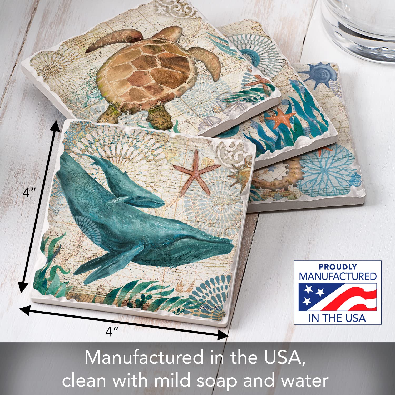 Thirstystone Monterey Bay 4-Pack Natural Stone Coasters with Cork Backing - 4