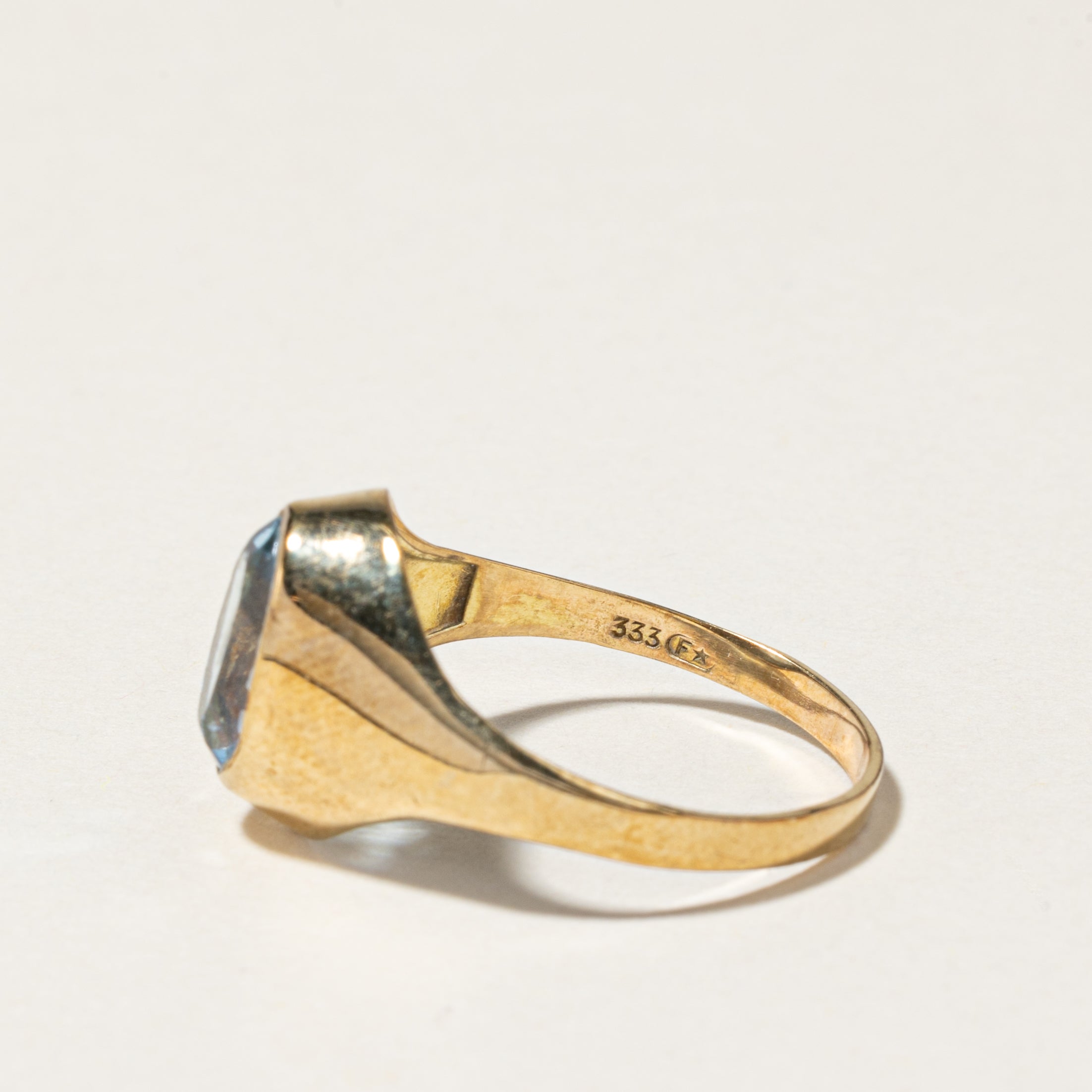 8K Gold Bezel Set Oval Cut Blue Glass Ring - 1.80ct Size 8 | Elegant Statement Jewelry for Weddings, Parties & Special Occasions