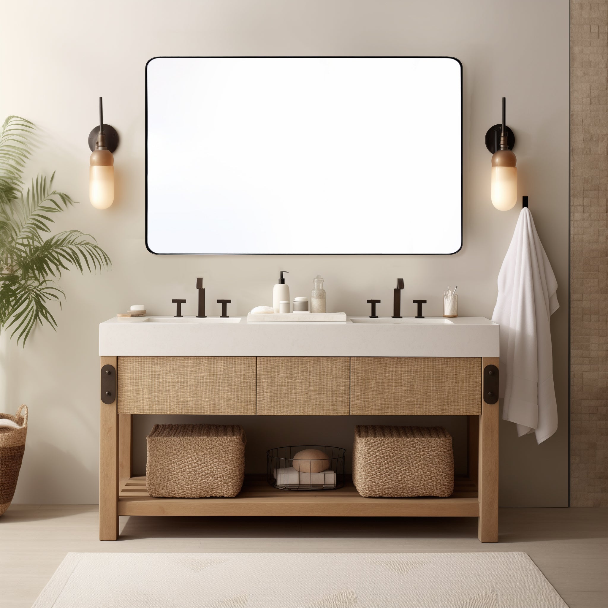 Modern Rounded Rectangle Bathroom Mirror with Stainless Steel Frame - Perfect for Vanity, Wall Decor & Home Decoration