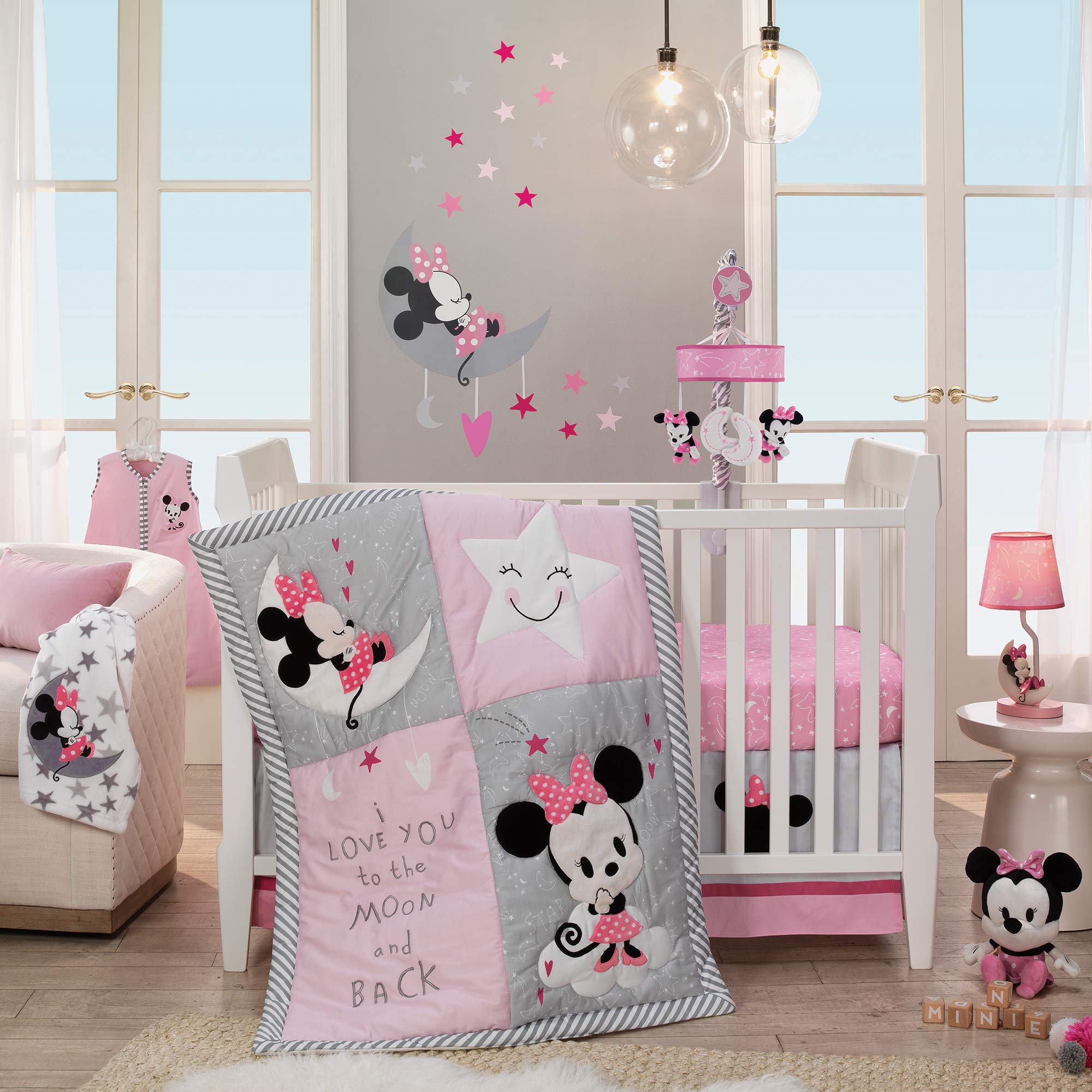 Lambs & Ivy Disney Baby Minnie Mouse 4-Piece Crib Bedding Set - Soft Pink Nursery Decor for Girls | Perfect for Baby Showers & Nursery Room Themes