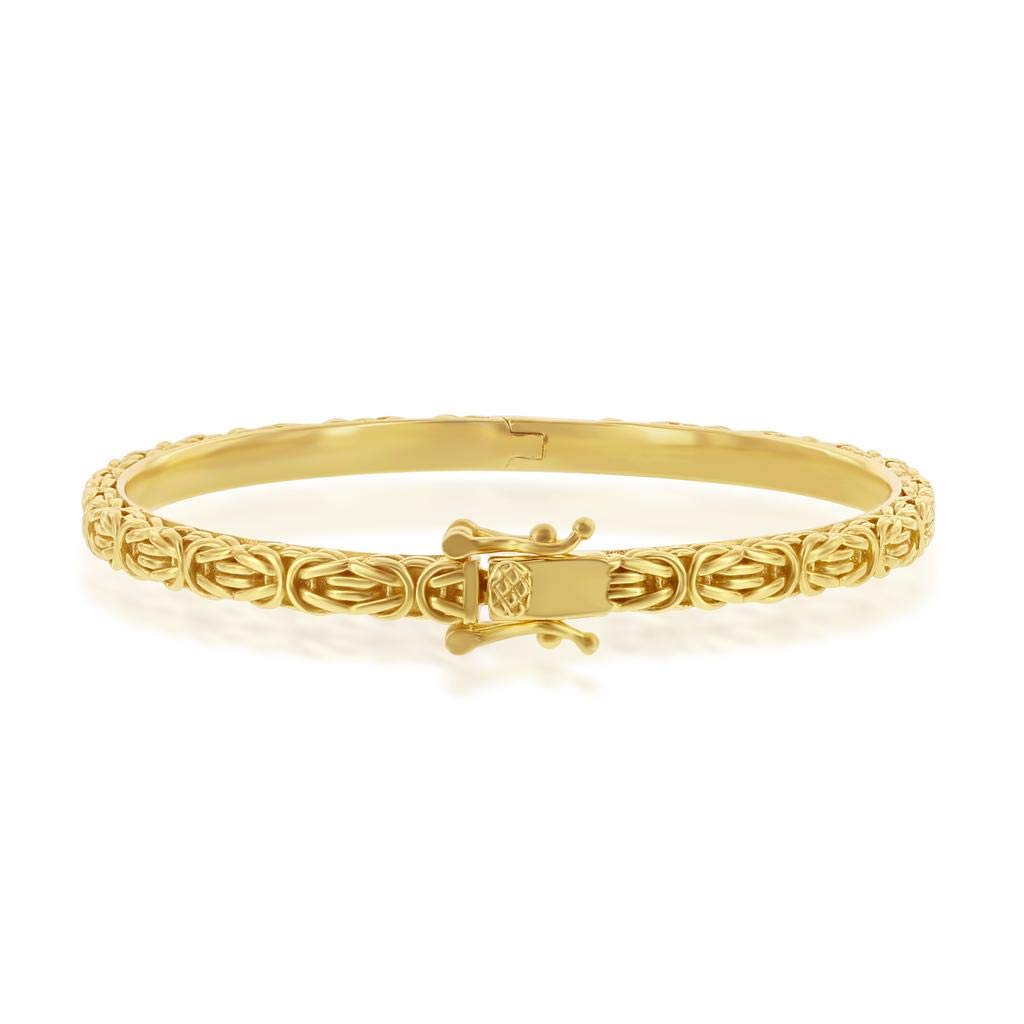 925 Sterling Silver Italian Rhodium/Gold Plated Byzantine Hinge Statement Bangle Bracelet for Women - Elegant Jewelry Gift for Birthday, Anniversary & Special Occasions