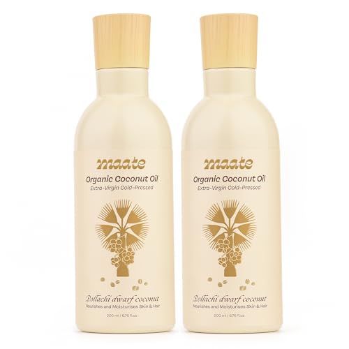 Organic Extra Virgin Cold Pressed Coconut Oil - 100% Pure, Unrefined, Zero Heat Processed | Pollachi Dwarf Coconut | Nourishes & Moisturizes Skin, Hair & Scalp | 200ml (Pack of 2) | Perfect for Cooking, Baking, Hair Care & Skin Hydration