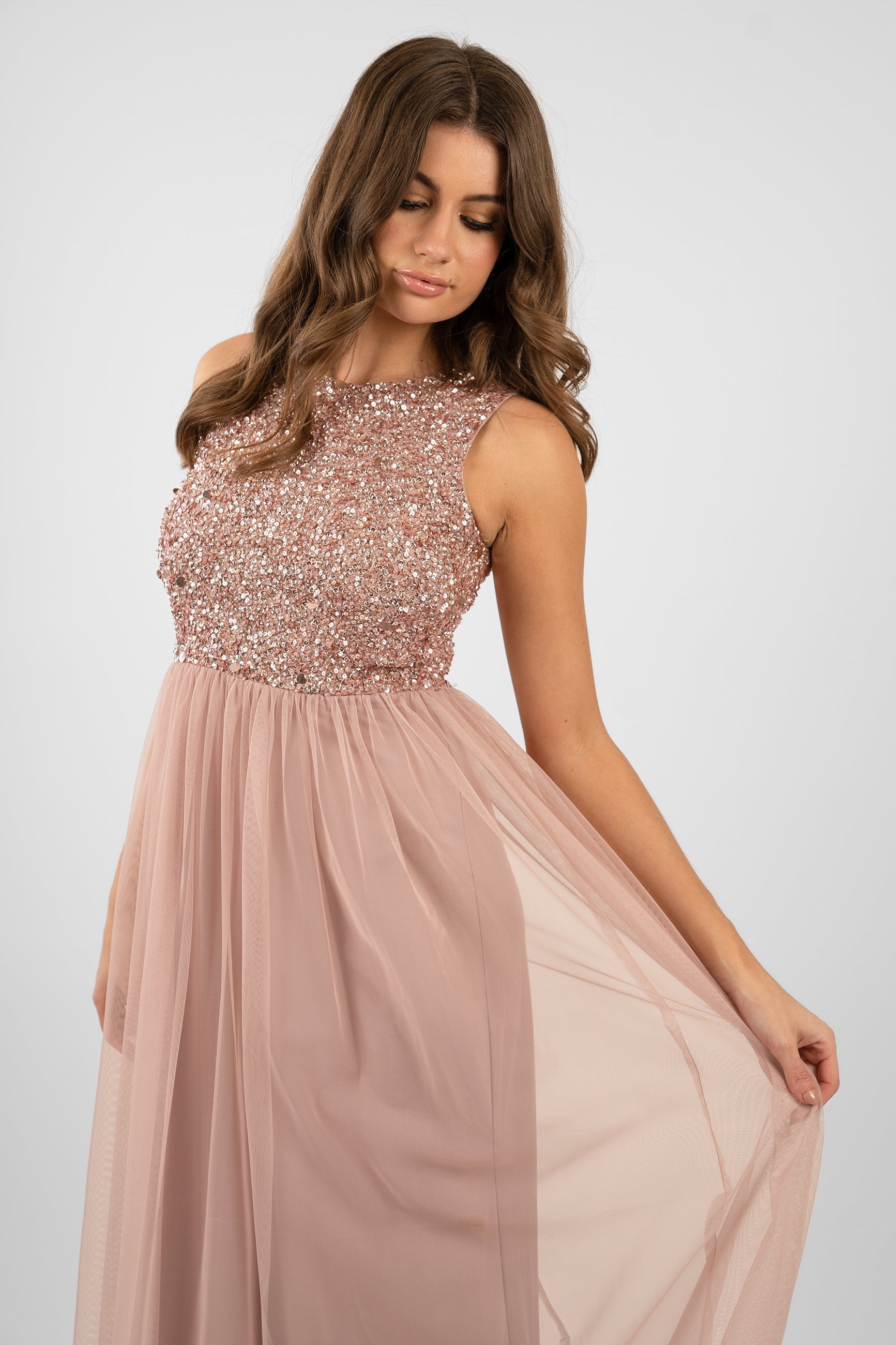 Picasso Pale Mauve Embellished Bridesmaid Dress - Elegant Wedding Party Gown for Bridesmaids, Formal Occasions & Special Events