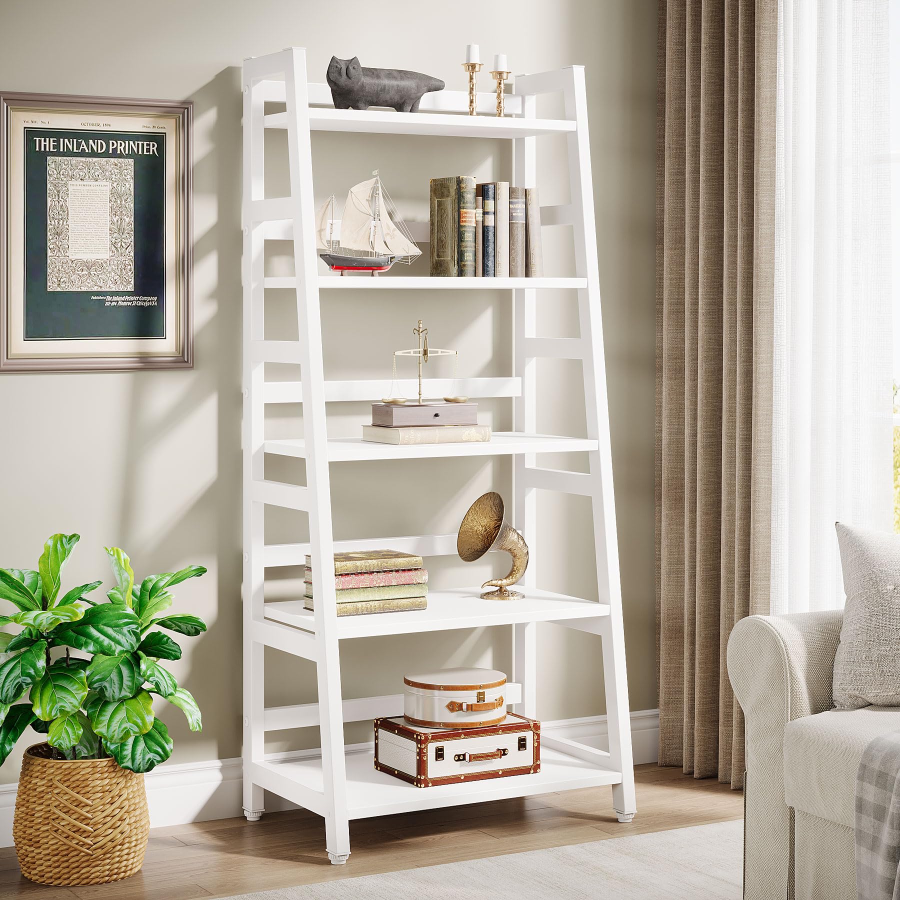 Tribesigns 5-Tier Bookshelf - Modern Ladder Bookcase with 5 Shelves, Sturdy Book Storage Organizer for Living Room, Home Office & Bedroom - Perfect for Displaying Books, Decor & Plants (White)