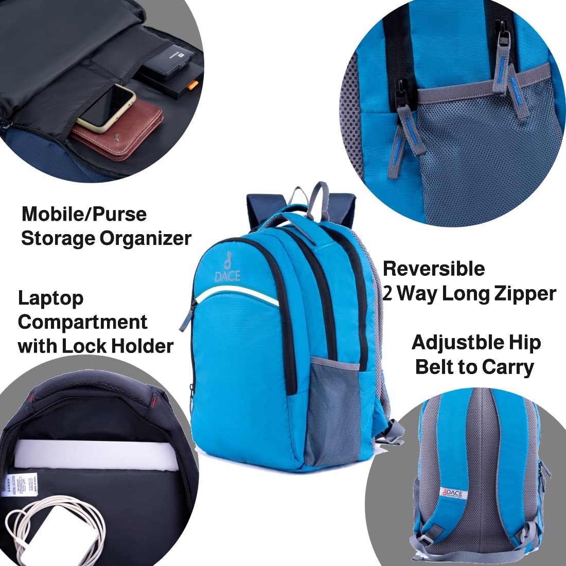 Dace Waterproof Laptop Backpack - Lightweight Blue Casual Computer Bag for Men & Women, Office Work, School, College, Business & Travel - Quick Access Front Pocket - Perfect for Commuting, Campus Life and Business Trips