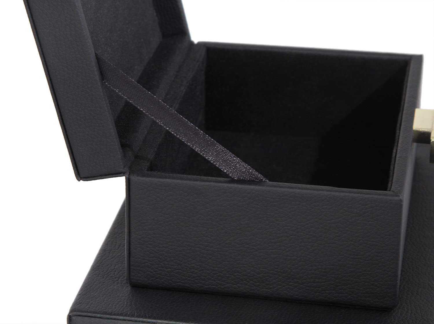 HofferRuffer Faux Leather Jewelry Organizer Box Set of 2 - Black Vegan Leather Storage Case with Gold Hardware for Necklaces, Rings & Earrings - Perfect for Bedroom Dresser, Vanity Table & Travel Accessories