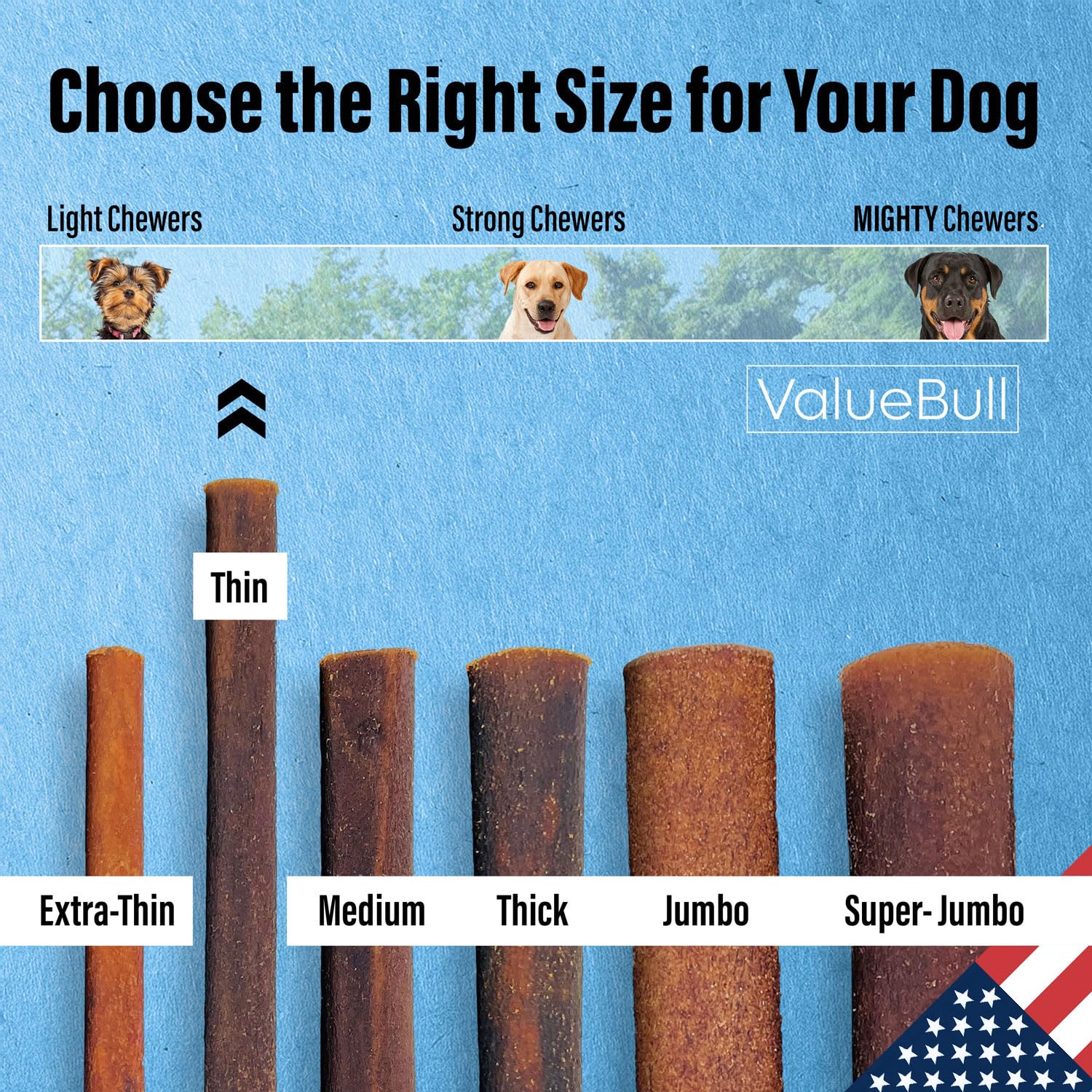 ValueBull USA Natural Collagen Sticks for Dogs - Healthy Single-Ingredient Chews (6in Thin, 400ct Wholesale Pack) | Rawhide Alternative for Joint Health & Shiny Coat | Perfect for Training, Teething, and Long-Lasting Entertainment