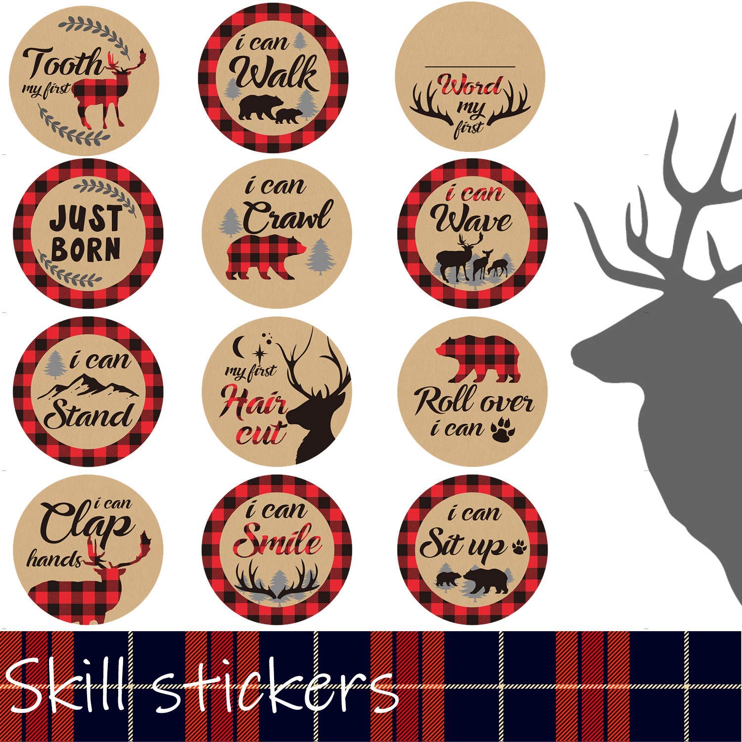 Woodland Bear Baby Milestone Stickers - 24pcs Lumberjack Animal Monthly Growth Photo Props for Newborn's First Year | Perfect for Baby Photo Shoots, Scrapbooking & Memory Keepsakes