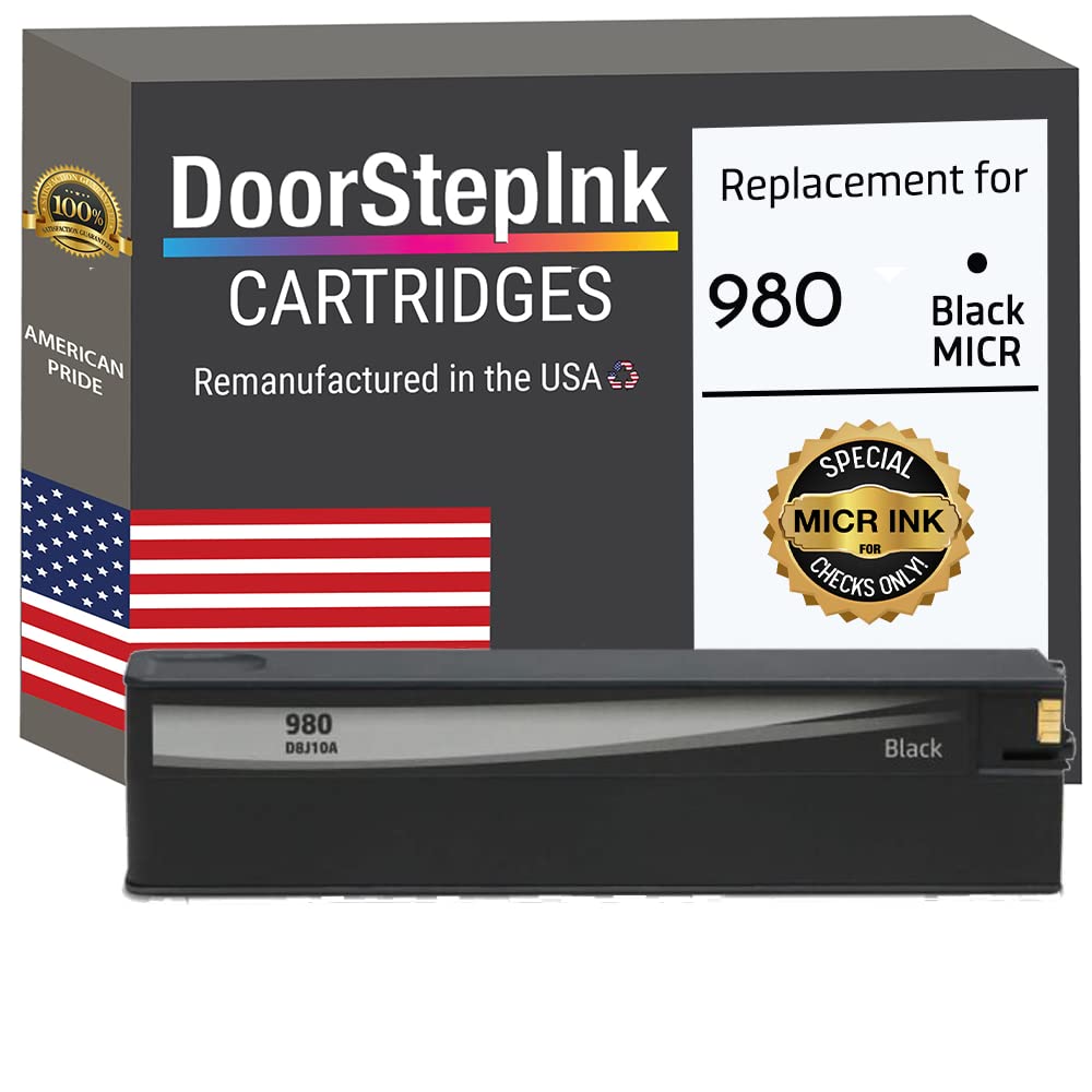 HP 980 D8J10A Black MICR Magnetic Ink Cartridge - Remanufactured in USA for Check Printing | Compatible with HP Printers | Secure Banking & Business Documents