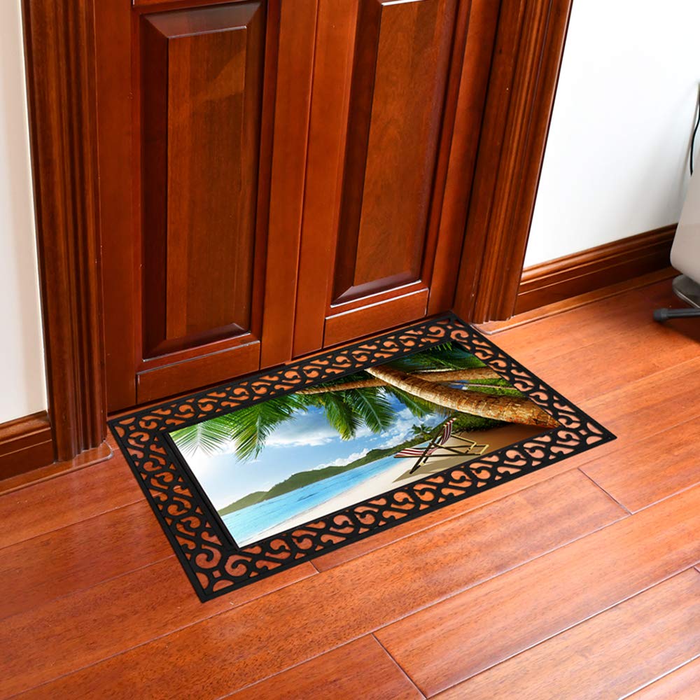 Non-Slip Heavy Duty Welcome Door Mat - 29.5x18 Inch Indoor/Outdoor Entry Rug for Home - Summer Beach Design - Easy Clean Rubber Floor Mat - Perfect for Front Door, Patio, Deck & Porch Use