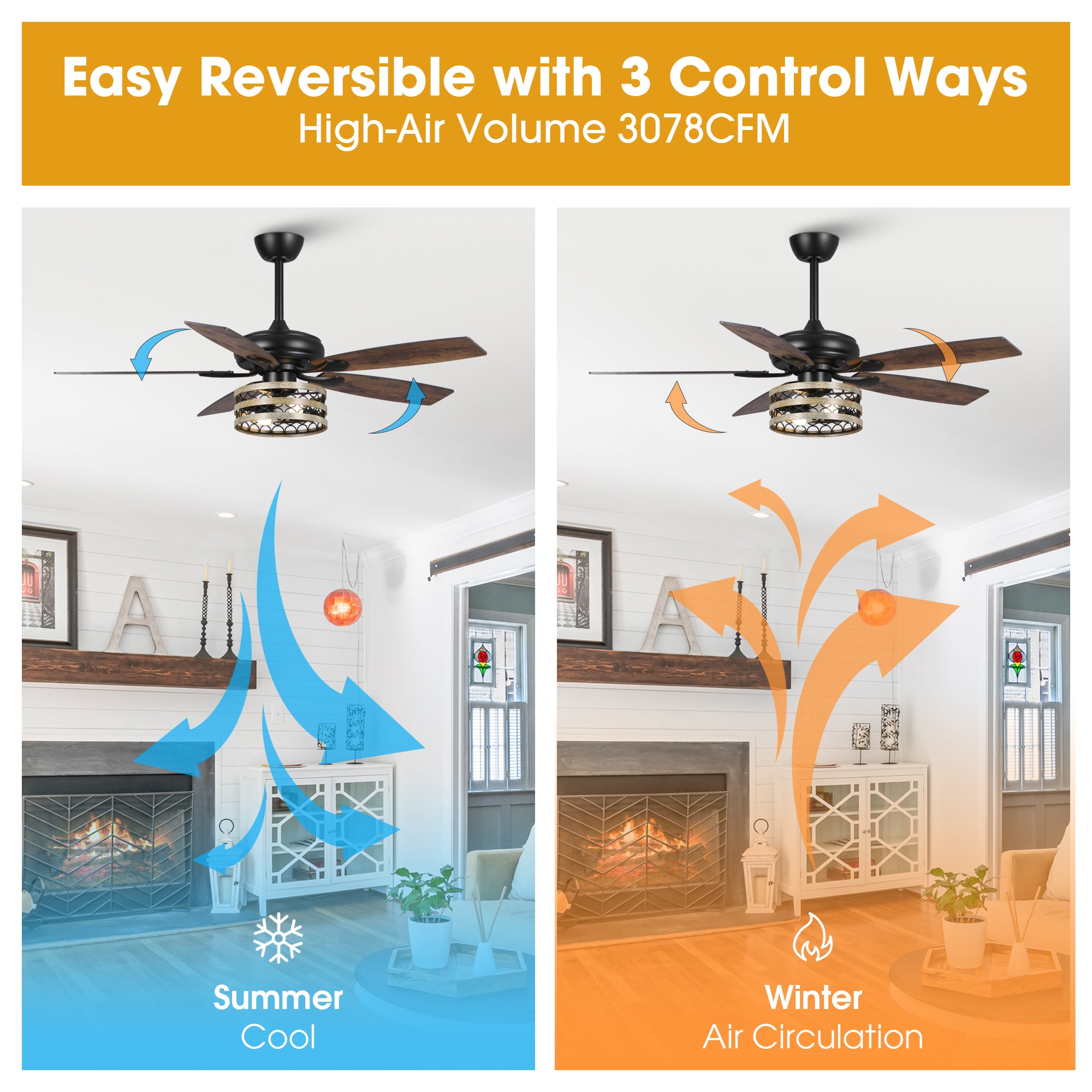 52 Alward Smart Ceiling Fan with LED Light Kit - Remote Control, Dimmable, Energy Efficient - Perfect for Bedroom, Living Room, and Office