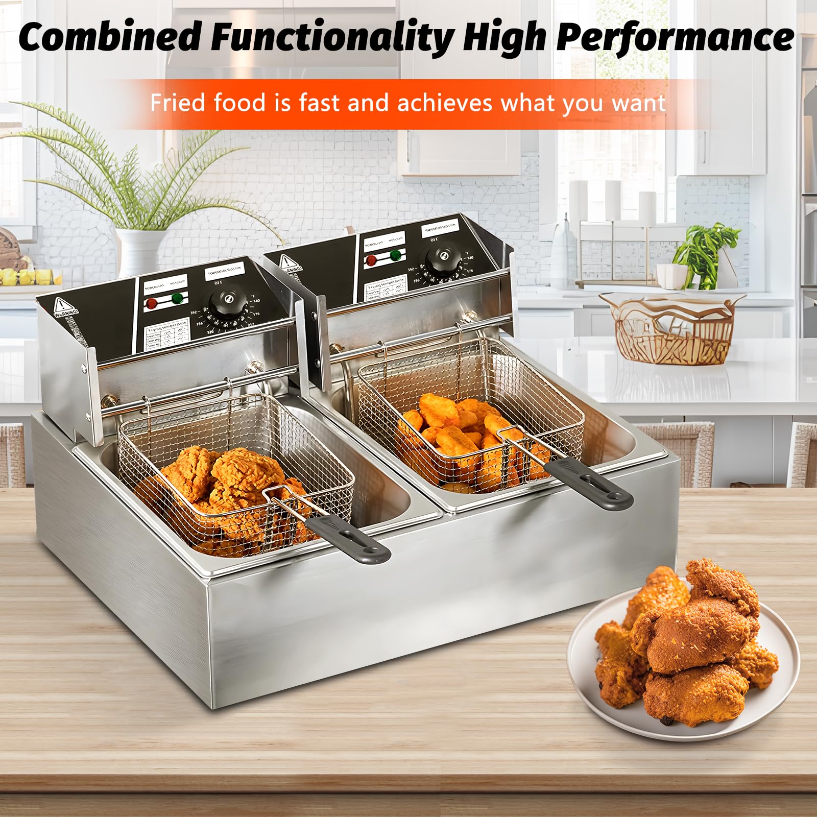 Commercial Deep Fryer - 22.8 QT Electric Double Tank Stainless Steel Oil Fryer with Baskets & Temperature Control - Perfect for Restaurants, Food Trucks & Catering Businesses