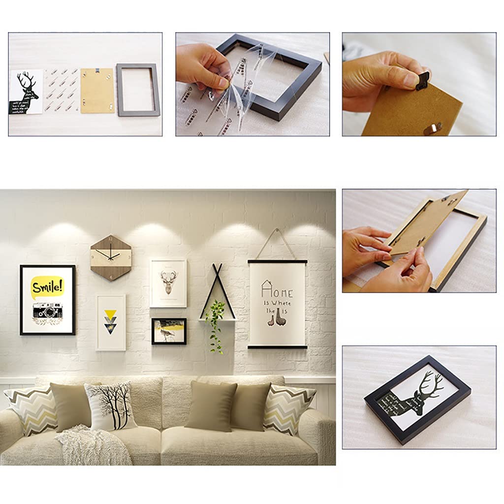 8 Pack Wooden Live Photo Frame Collage with Wall Clock & Alphabet Storage Shelf - Wall Art Display for Family Pictures, Gallery Decor in White & Black | Perfect for Living Room, Bedroom & Nursery Décor