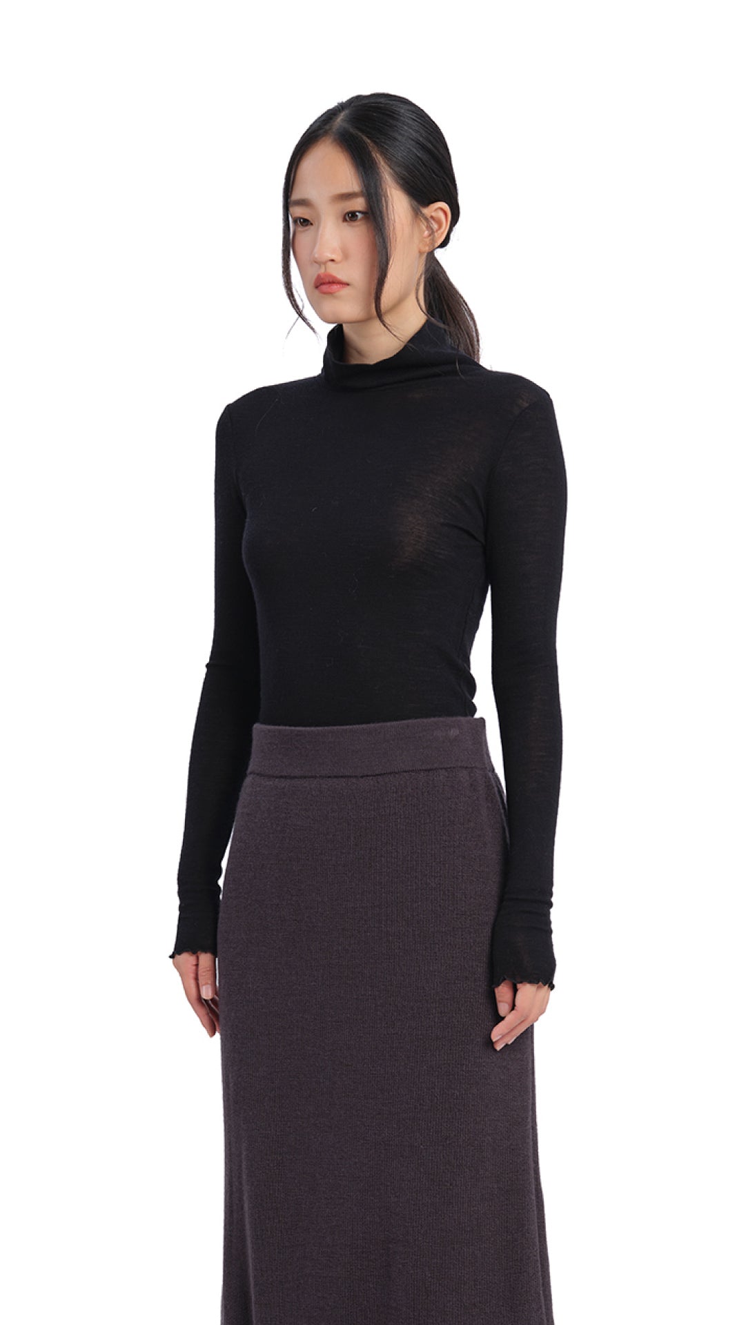 Women's Mock Neck Wool Tight Top - Soft & Warm Winter Layering Piece for Casual Outfits & Office Wear