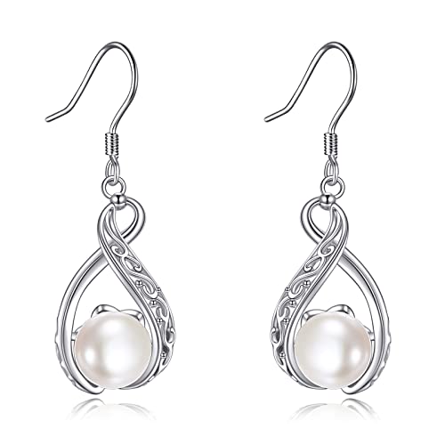 Silver celtic pearl earrings