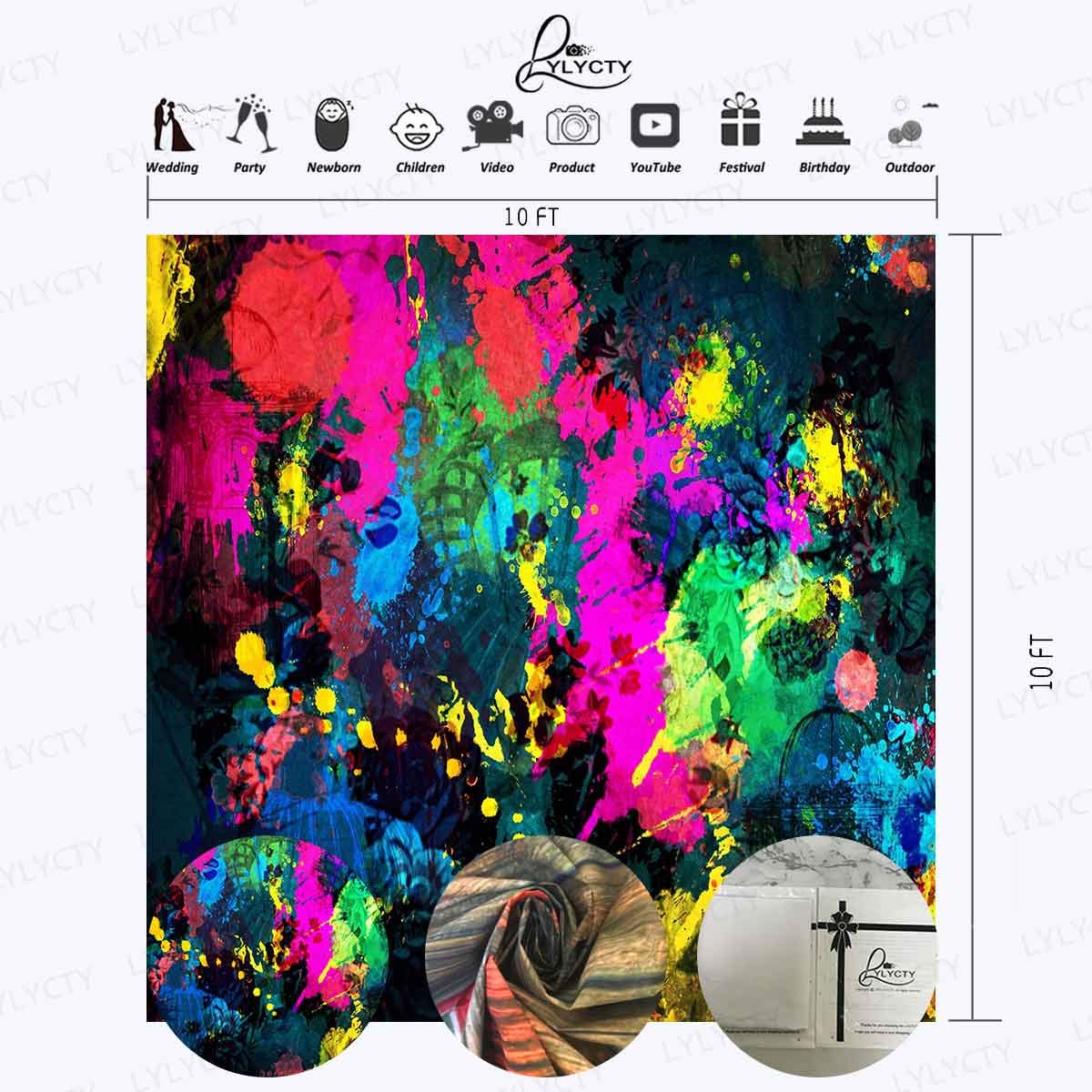 10×10ft Abstract Graffiti Art Photography Backdrop - Colorful Party Background for Video Studio, Game Stream, YouTube & TikTok Content Creation - Durable Vinyl Photo Props (BJLY89)