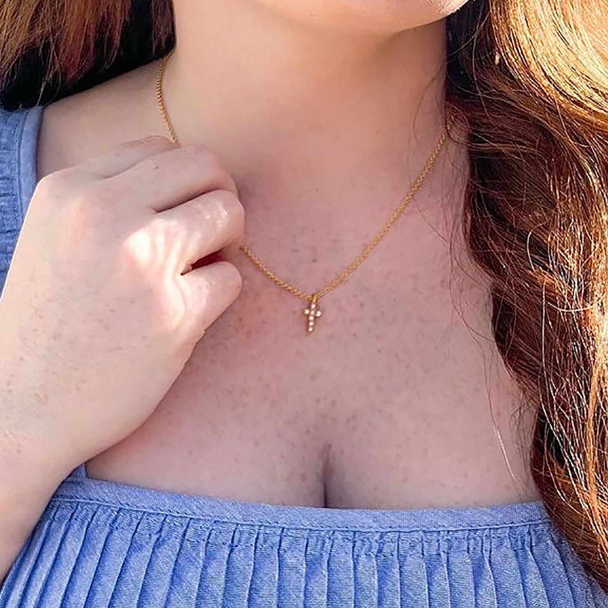 Elegant Dainty Pearl Cross Necklace for Women - Minimalist Religious Jewelry Gift for Baptism, First Communion & Everyday Wear
