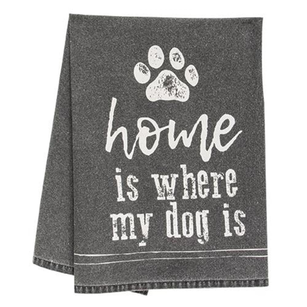 Home Is Where My Dog Is Dish Towel - Funny Dog Lover Kitchen Towel - Absorbent Cotton Dish Cloth for Washing Dishes, Drying Hands - Perfect for Dog Owners & Pet Lovers
