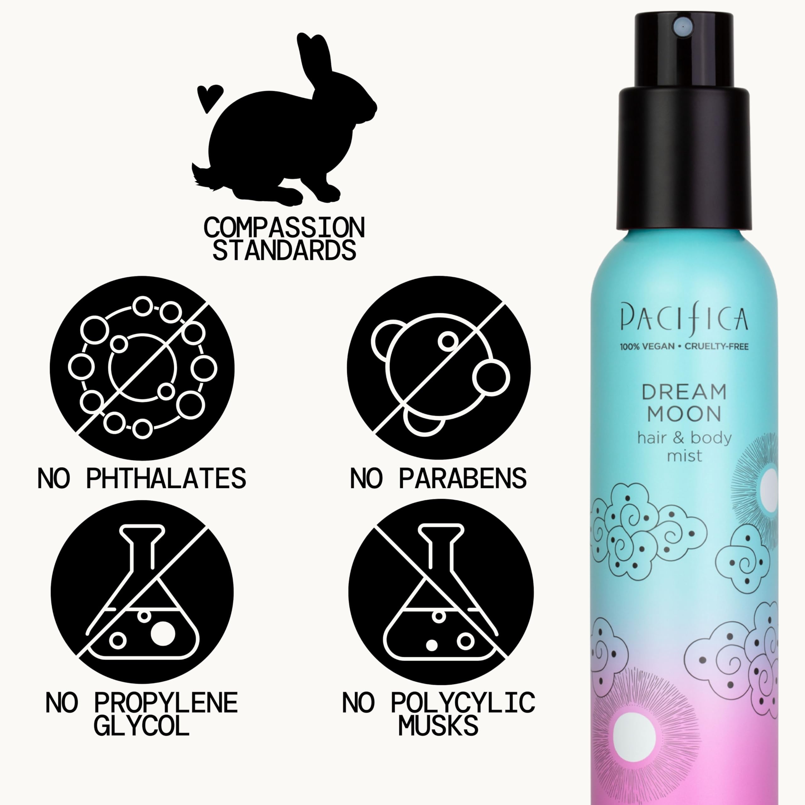 Pacifica Dream Moon Hair & Body Fragrance Spray - Bergamot, Pear, Pink Rose, Coconut, Vanilla, Sandalwood & Patchouli Scent | Alcohol-Free, Vegan, Cruelty-Free Perfume Mist (5 oz) - Perfect for Date Nights, Special Occasions & Everyday Wear