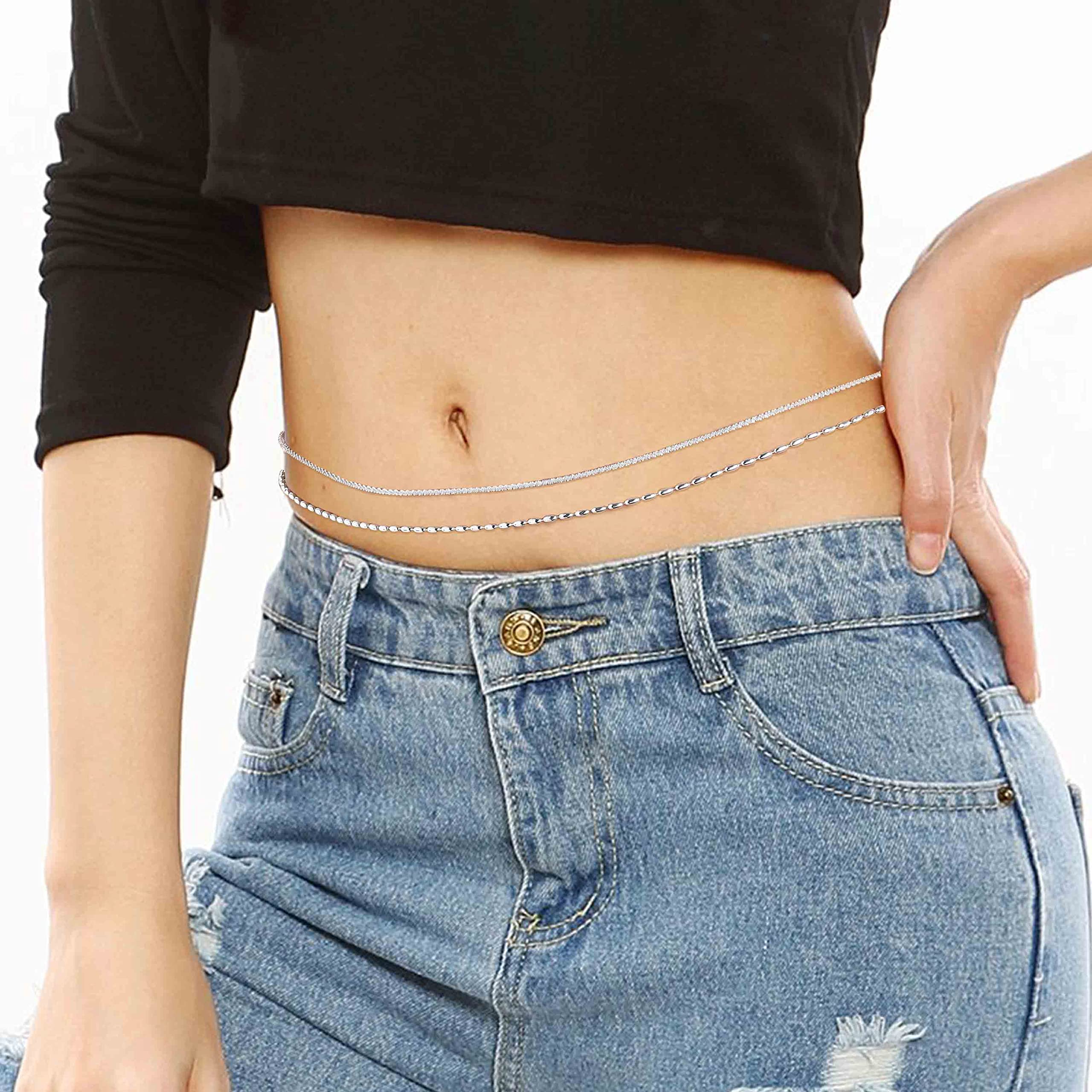 Layered Silver Beaded Waist Chain Gold Belly Chain Body Jewelry for Women - Perfect for Beach Parties, Festivals, and Summer Outfits