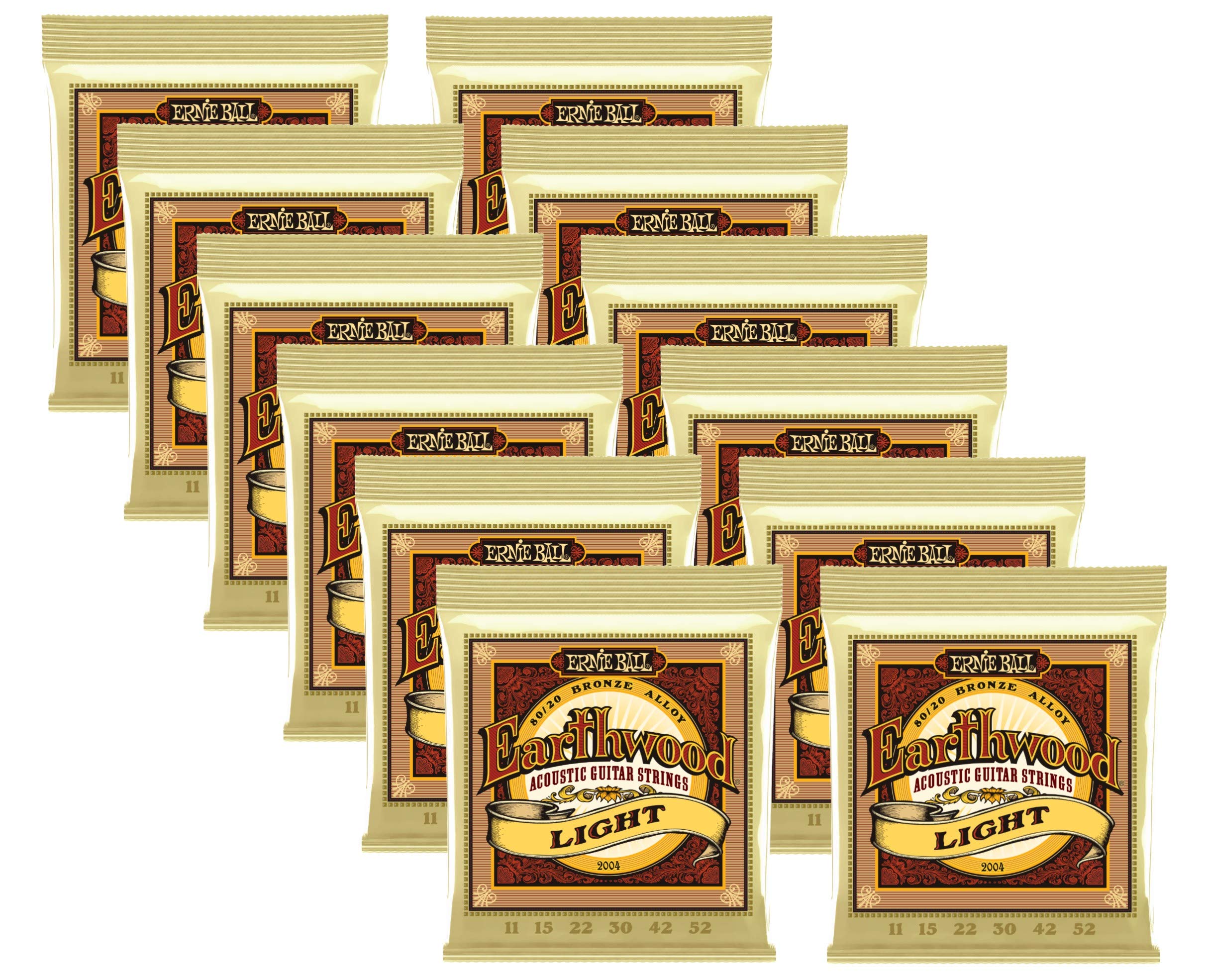 12 Sets Bulk Ernie Ball Earthwood 80/20 Bronze Light Gauge Acoustic Guitar Strings (2004) - Perfect for Beginners, Professionals & Live Performances