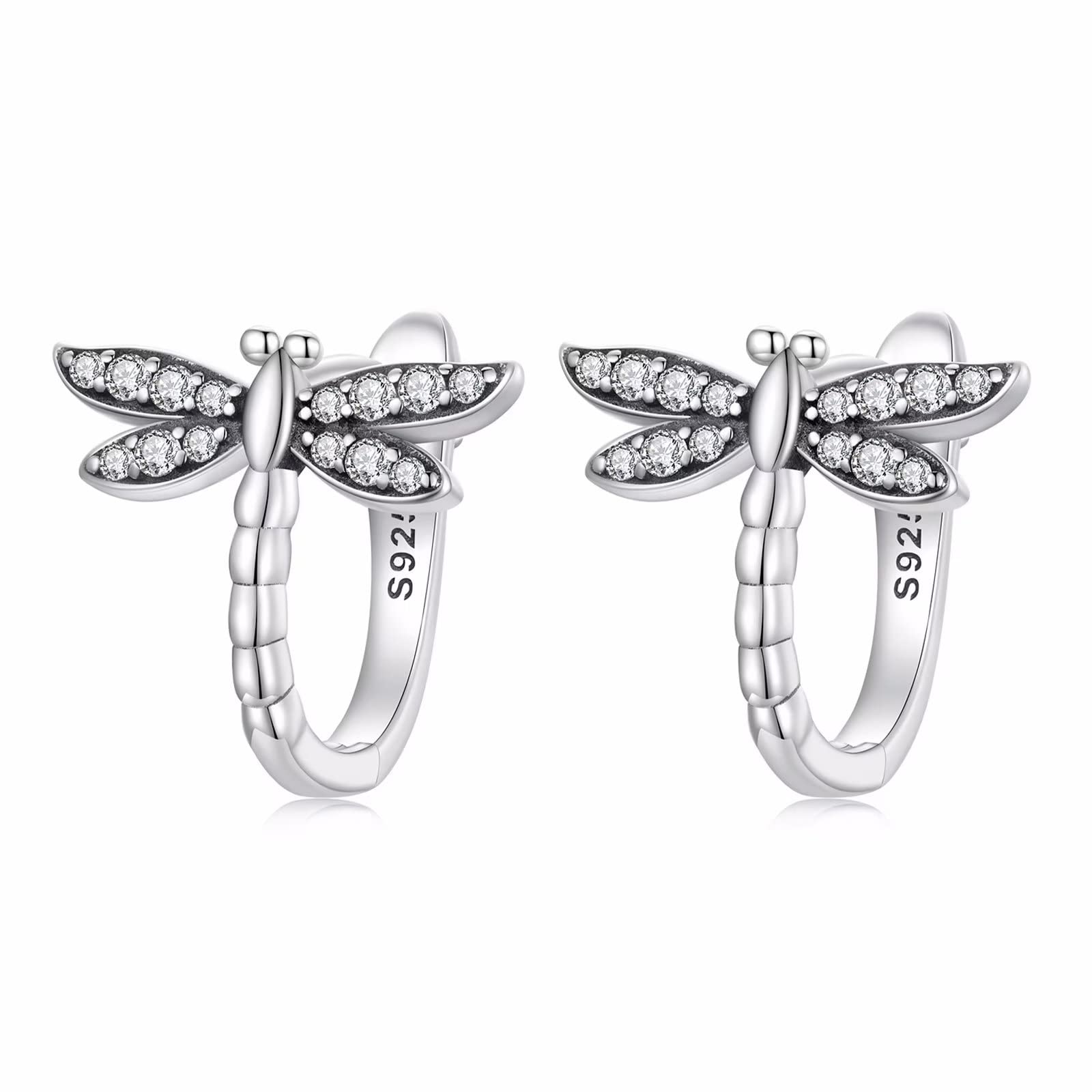 Dragonfly Small Hoop Earrings for Women - S925 Sterling Silver Hypoallergenic Huggie Earrings with Cute Animal & Cubic Zirconia - Perfect Jewelry Gifts for Daughter, Girls & Teens - Ideal for Everyday Wear, Parties & Special Occasions