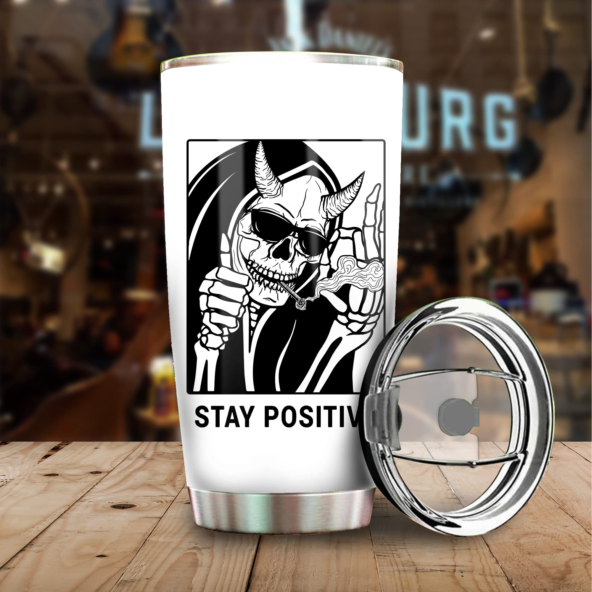NAZENTI 20oz Skull Tumbler - Gothic Stainless Steel Cup with Lid & Straw, Spooky Halloween Gift for Women & Men, Christmas Birthday Present - Perfect for Coffee, Tea, and Cold Drinks at Home, Office, or Parties