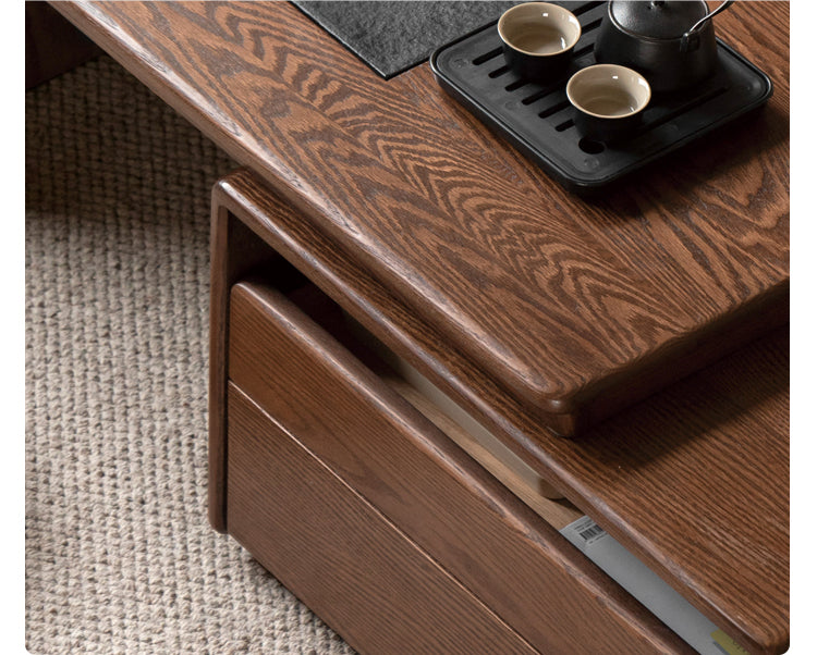 Solid Oak & Black Walnut Retractable Modern Coffee Table - Expandable Dining Table for Small Spaces, Perfect for Living Room, Studio Apartments & Office Use