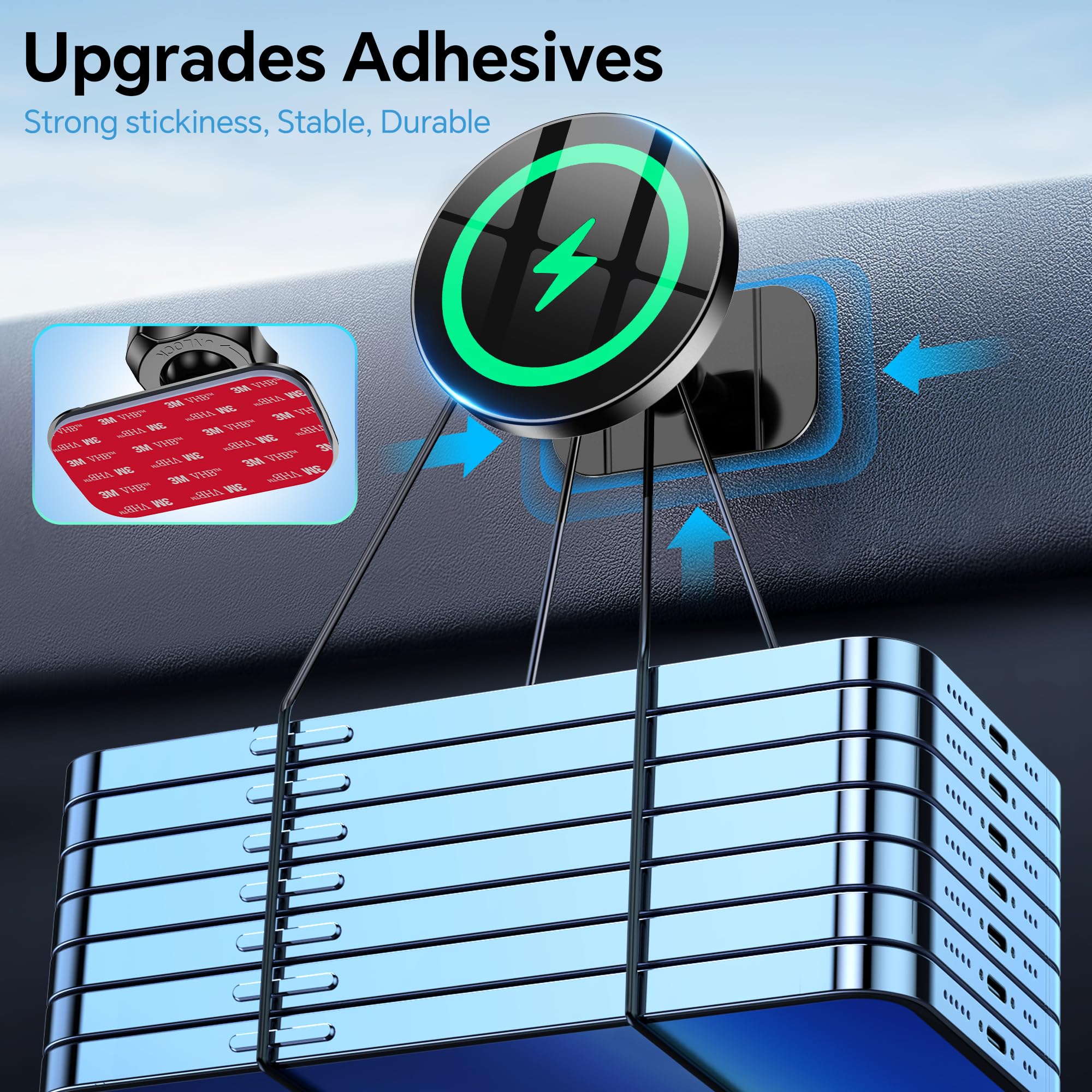 **20 Strong Magnets & 15W Fast Charging Magsafe Car Mount Wireless Charger - Compatible with iPhone 15 Pro/Plus/Max, 14, 13, 12 & MagSafe Cases | Secure Dashboard Phone Holder for Hands-Free Charging on the Go**