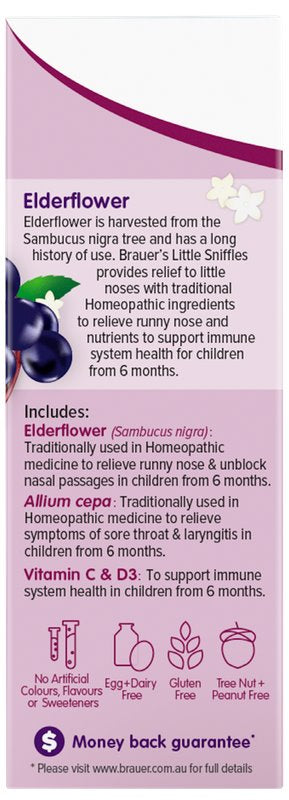 Brauer Sambucus Black Elderberry Immune Support for Infants & Kids - Natural Cold & Flu Relief for Daycare & School Season