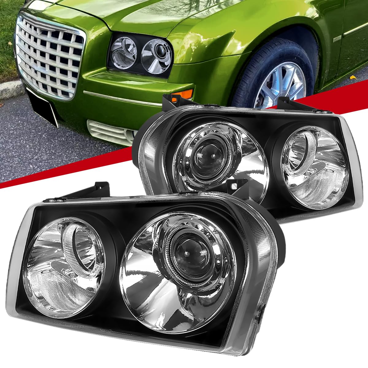 2005-2010 Car Black Projector Headlights - Left & Right Pair for Improved Night Driving & Style Upgrade | Perfect for Sedans, SUVs & Trucks