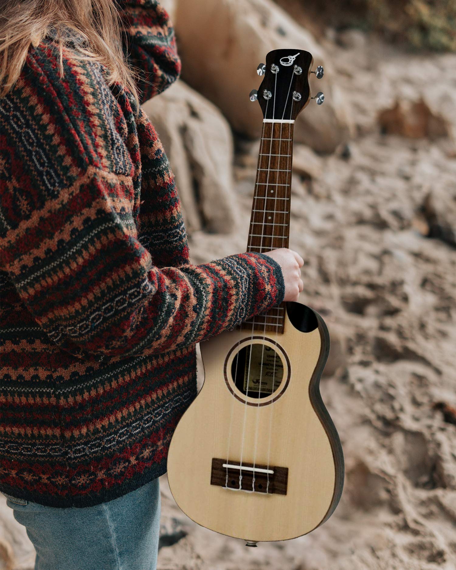 Solid Sitka Travel Ukulele - Premium US490CTE Soprano-Size Ukulele for Travelers | Best Portable Musical Instrument for Road Trips & Camping | Includes Durable Travel Case - Perfect for Beginners, Beach Vacations & Outdoor Adventures