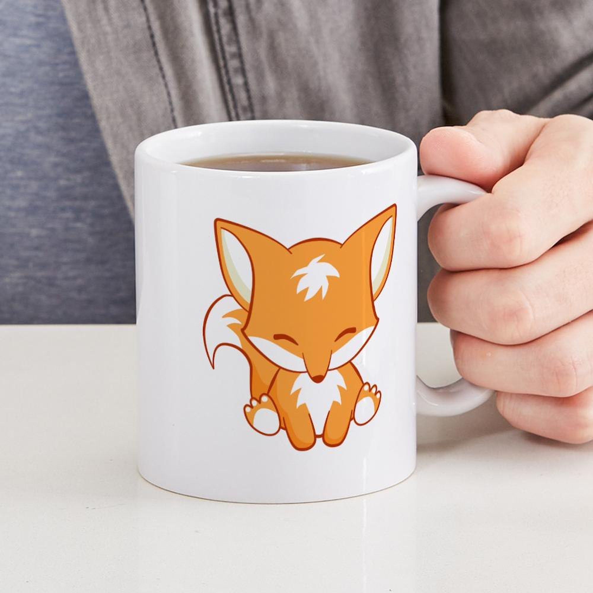 Happy Fox Ceramic Coffee Mug 11 oz (325 ml) - Cute Fox Design for Tea, Coffee & Hot Drinks - Perfect for Home, Office & Gifts